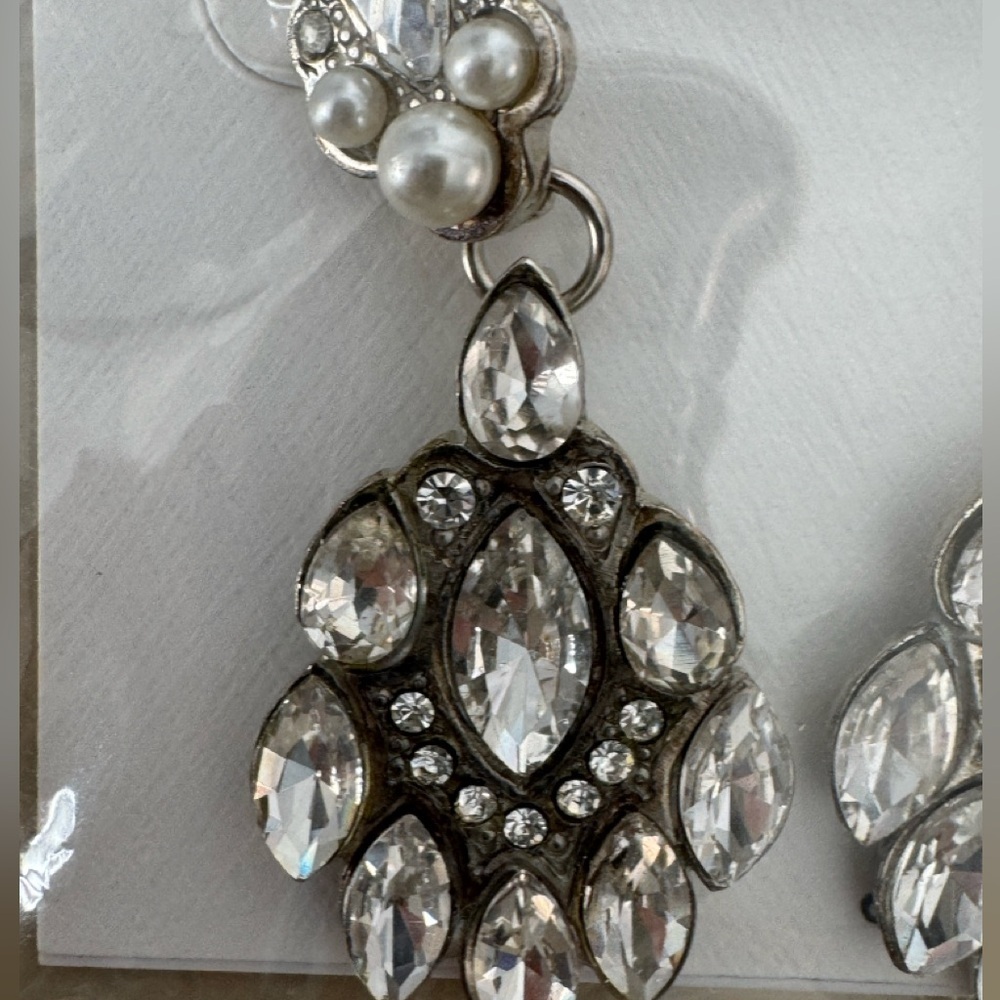 Belle Badgley Mischka Statement Earrings With Pearls and Crystals - Picture 3 of 6